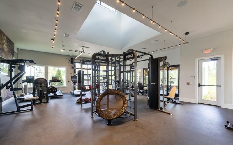 a gym with fitness equipent